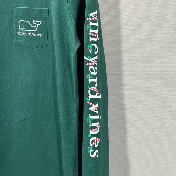 Vineyard Vines Tee Shirt Mens Small Green Cotton Long Sleeve Candy Cane Logo - Picture 3 of 11